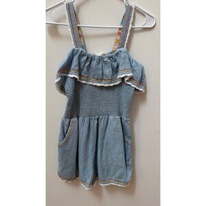 Matilda Jane Picnic in the Park Romper Girls Chambray Blue Ruffled With Pockets